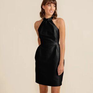 Lula Kate Abby dress black shift bridesmaid Shantung silk halter lined LBD USA 6